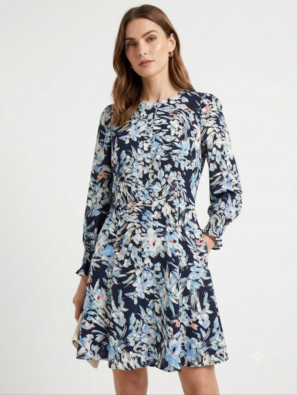 Reiss Women's Floral Print Long Sleeve Mini Casual Dress Size 8 Feminine Boho
